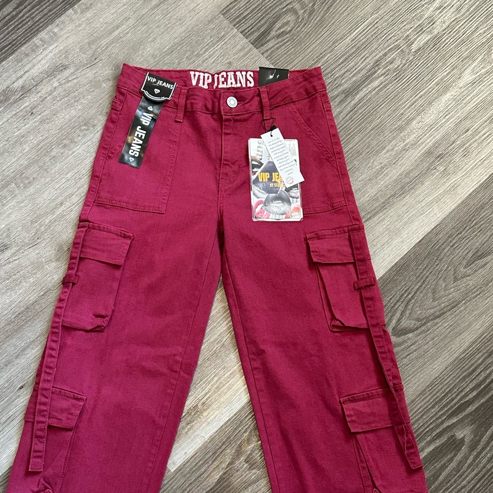 Women's VIP Fashion Collection Deep Burgundy Cargos - Picture 2 of 6